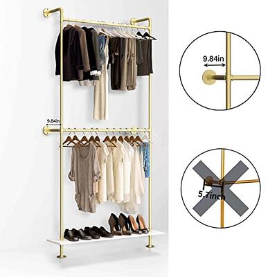 AddGrace 2 Pack Clothes Rack Gold Wall Mounted Industrial Pipe