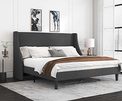 Allewie King Size Bed Frame with 4 Storage Drawers and Button Tufted &  Wingback Headboard, Dark Grey 