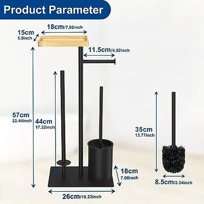 Free Standing Black Toilet Paper Holder Stand with Storage Shelf, Wood