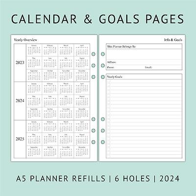 2024 Weekly & Monthly Planner Refill for A5 Ring Binder, 5-1/2 x 8-1/4,  from January 2024 to December 2024, 6-Hole Punched