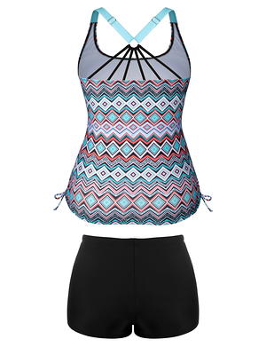 Chama Womens Plus Size 2 Piece Tankini Swimsuit Side Tank with Shorts Geometric for Women Swimwear - Yahoo Shopping