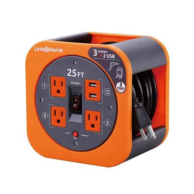 Link2Home 25 ft. 16/3 Extension Cord Storage Reel with 3 Grounded Outlets 2  USB 3.4 Amp and Overload Reset Button - Yahoo Shopping