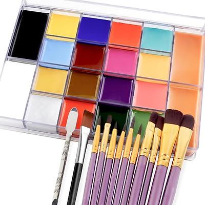 CCbeauty Professional Face Body Paint Oil 12 Colors Halloween Art Party  Fancy Makeup Palette Set with 10 Blue Brushes,Deep