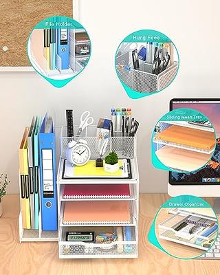 VIVSOL Desk Organizer with Mesh File Holder, 4-Tier Office Supplies Desk  Accessories with Sliding Drawers & Pen Holder, Desk File Storage for Office,  School, Home, White - Yahoo Shopping