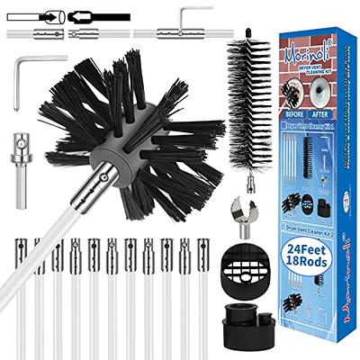 Morinoli 24 Feet Dryer Vent Cleaner Kit, Chrome Button Locking Dryer Vent  Cleaning System, Flexible Dryer Lint Brush Vent Cleaner, Dryer Vent Cleaning  Kit for Drill Attachment, Vacuum & Dryer Adapter 