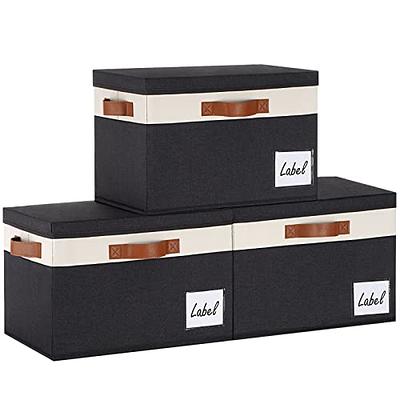 Graciadeco Large 17 36 Quart Collapsible Stackable Storage Bins with Lids,  3 Packs Beige Linen Fabric Closet Boxes with Lids, Storage Cube Baskets