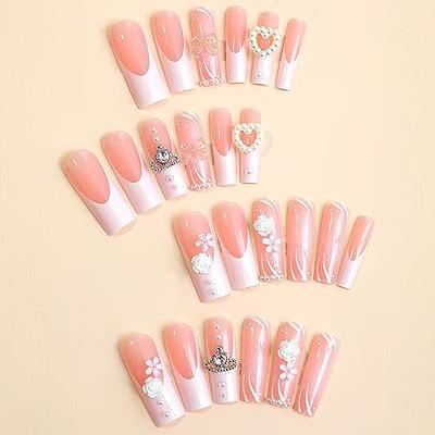 Flowers Pearl French False Nail Coffin Short Press on Nails for