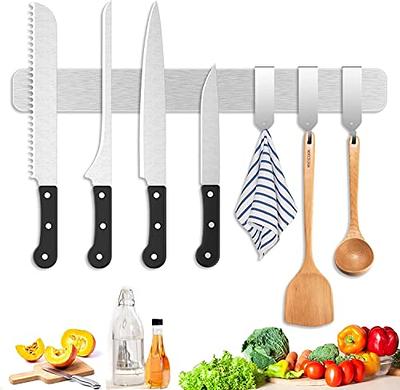 18 inch Magnetic Knife Holder for Wall Mount-Magnetic Knife Strips with 12 Hook-304 Stainless Steel Wall Magnetic Knife Bar Rack-Knife Block-Knife