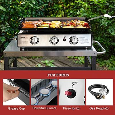 24 in. 3-Burner Flat Top Grill Portable Gas Griddle with Regulator, Cover  and Carry Bag, Outdoor Camping, Tailgating