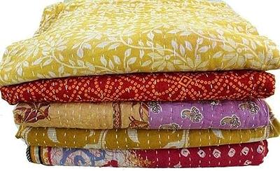 Solid Color Indian Soft Cotton Kantha Quilt Throw Reversible