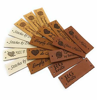 Leather labels for crochet, labels for knitting, custom leather labels,  labels for handmade items, leather labels personalized, set of 25 pc