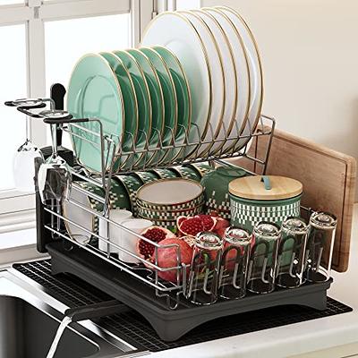 Dish Drying Rack Large Dish Rack, 2 Tier Dish Racks for Kitchen Counter,  Extra Roll-Up Kitchen Sink Drying Rack, Rustproof Stainless Steel Dish