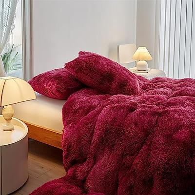 Jameswish Shaggy Plush Duvet Cover Set Super Soft Fluffy Faux Fur Comforter  Cover Set Luxury Fuzzy Bedding Set 3 Piece(1Duvet Cover+2Pillowcases) with  Zipper Clusure(Burgundy Ombre,Queen Size) - Yahoo Shopping