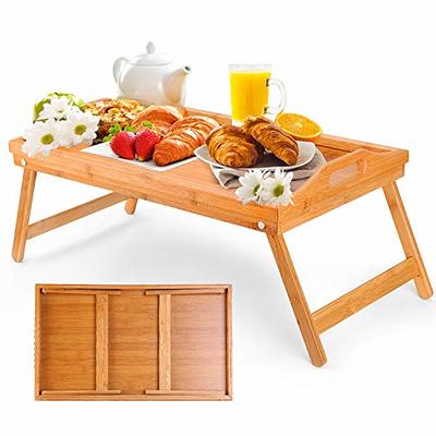 Moclever Breakfast Tray Table with Folding legs - Serving tray bamboo -  dinner trays, tea tray, bar tray