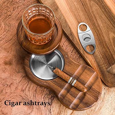 Cigar Ashtray Coaster Whiskey Glass Tray & Wooden Ash Tray with