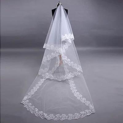 Misgirlot 1Pcs Wedding Veils for Brides White Lace Long 59Inches Elegant  and Pure White Veils for Brides Single Layer lace Wedding Bridal Veil -  Yahoo Shopping