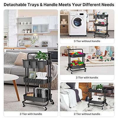  LEZIOA 3 Tier Rolling Cart, Ajustable Art Craft Cart Organizer  on Wheels, Metal Utility Storage Cart with Handle for Kitchen Bathroom,  Mobile Multifunctional Salon Trolley Makeup Cart, Easy Assembly : Office