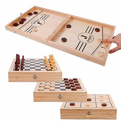 Fast Sling Puck Game Large Size 22 x 11 in Sling Puck & Chess Game 2-in-1 Foldable Sling Football Game Set, Wooden Hocky Game - Excellent Gift Idea