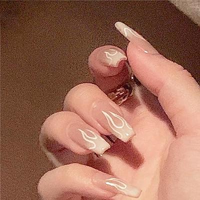  Nude White Press On Nails Medium Square French Glossy