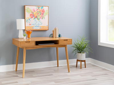 Modern Walnut Finish Small Desk with Solid Wood Legs - Yahoo Shopping