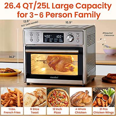 COMFEE' Toaster Oven Air Fryer Combo, 12-in-1 Air Fryer Oven with  Rotisserie, 6 Slice Toast 12' Pizza, Double Layer, Countertop Convection,  25L/26.4QT, Precise Temp Control, 6 Accessories - Yahoo Shopping