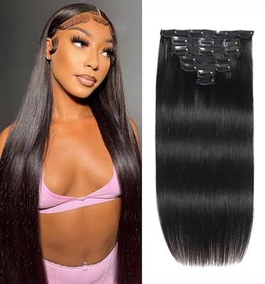 Full Shine Jet Black Clip in Hair Extensions Straight Hair Pieces 16inch  100% Human Hair Extensions Clip Ins Real Remy Hair Brazilian Hair 100g 