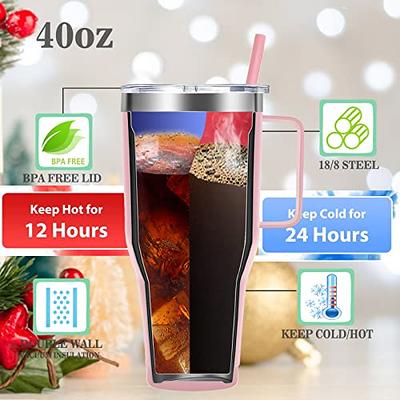 Meoky 40oz Tumbler with Handle, Leak-proof Lid and Straw,  Insulated Coffee Mug Stainless Steel Travel Mug, Keeps Cold for 34 Hours or  Hot for 10 Hours (Red Christmas): Tumblers 