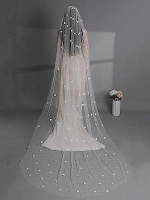 Pearl Bridal Veil Luxury Cathedral Veil Pearl Rhinestone Decorative Lace  Veil