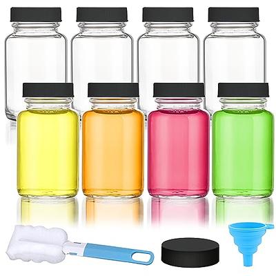 LOVLLE Glass Juice Shot Bottles with Caps - 8 Pack 3.5oz Small Clear Reusable Jars with Lids for Juicing Beverage Storage Liquids with Brush and