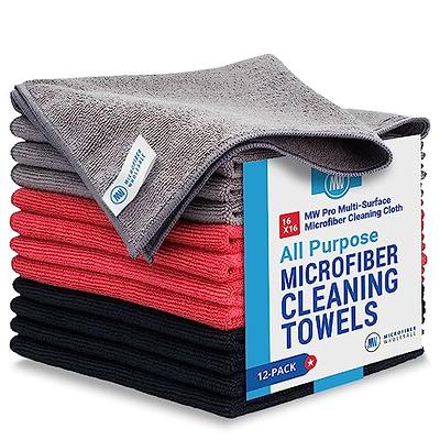 MW Pro Microfiber Cleaning Cloths (12 Pack) | Size 16 x 16| All Purpose  Microfiber Towels - Clean, Dust, Polish, Scrub, Absorbent (Gray)