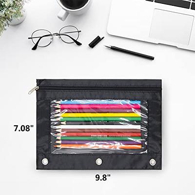 Mr. Pen Fabric Pencil Pouch with 3 Binder Holes, Black, Set of 2