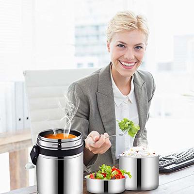  SSAWcasa Thermos for Hot Food, 3 Layered Stackable 67oz  Insulated Lunch Box, Large Soup Thermos Jar with Lunch Bag Spoon Fork,  Stainless Steel Travel Bento Container for Adults Office Outdoor Meals 