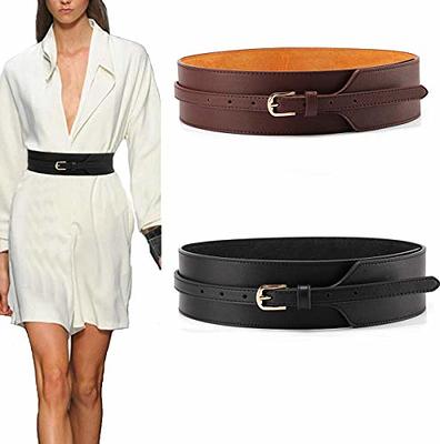 Womens Wide Leather Waist Belt Dark Brown