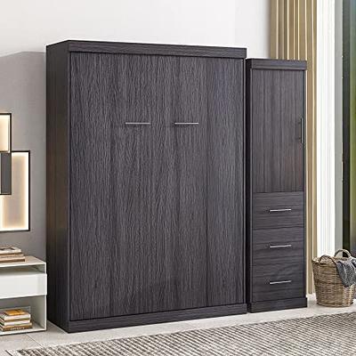 Twin Wood Murphy Bed with Storage Shelves & Drawer, Modern Wall Bed Can Be  Folded into a Cabinet, for Bedroom Living Room, Grey - Yahoo Shopping