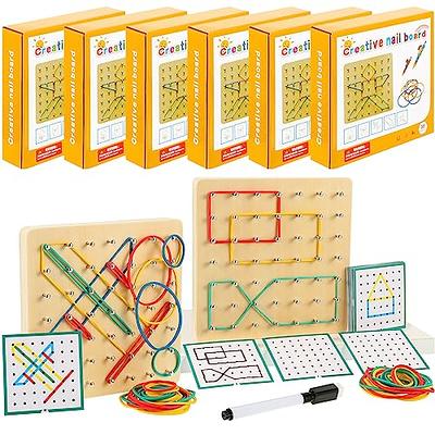 STEM Block Geo Board Graphical Educational Toys, Kids Montessori Geoboard  Mathematical Manipulative Array Block with Pattern Cards and Rubber Bands