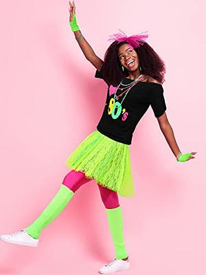 Vabean 19 Pcs 80s Costume Set T Shirt Leggings Tutu Skirt Headband