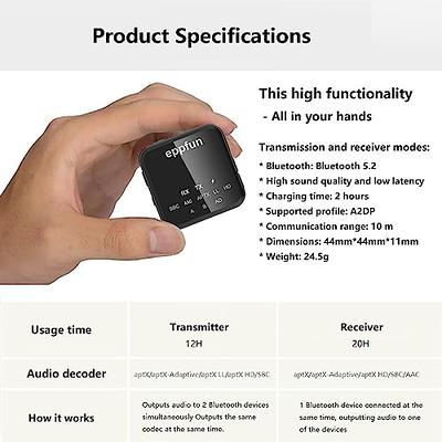 Bluetooth Transmitter Receiver, TROND Bluetooth Adapter for TV/PC, Wireless Bluetooth  Transmitter for Speakers and Home Stereo, AptX Low Latency for Both TX and  RX, Pair with 2 Devices Simultaneously 