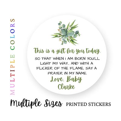 Candle Stickers For Baby Shower, Greenery Favor Stickers, Round