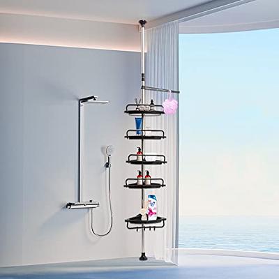 Corner Tension Pole Shower Caddy,4 Tiers Stainless Steel Adjustable Bathroom  Shelves Storage Organizer for Shampoo 3.44-10.5ft Hight Black 