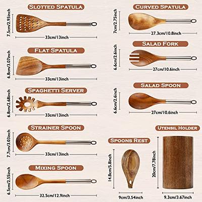 10 PCS Wooden Spoons for Cooking, Spoons and Spatula Set with Stainless  Steel Handle, Teak Wooden Utensils Set with Holder & Spoon Rest, Kitchen  Utensils for Non-Stick Cookware - Yahoo Shopping