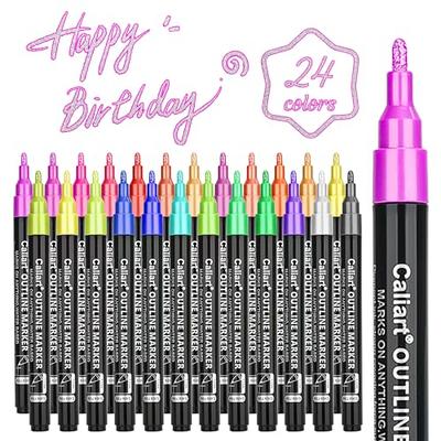 Self-outline Metallic Markers, Outline Marker Double Line Pen Journal Pens  Colored Permanent Marker Pens for Kids, Amateurs and Professionals  Illustration Coloring Sketching Card Make