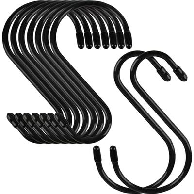 FYY S Hook for Hanging, 6 Pack 6 Inch Heavy Duty S Hooks Non Slip Rubber  Coated S Hooks Durable Steel Metal Black S Hooks for Hanging Garden Plants