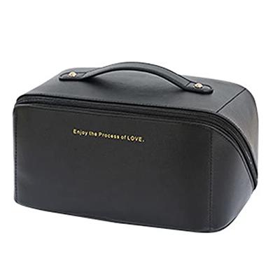 Large-Capacity Travel Make Up Bag Leather Cosmetic Bag Waterproof Portable Cosmetic  Bag Toiletry Bag for Skincare Cosmetics Toiletries With Handle and Divider  