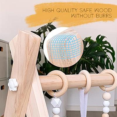 HAN-MM Wooden Baby Gym with 6 Wooden Baby Toys Foldable Baby Play Gym Frame  Activity Gym Hanging Bar Newborn Gift Baby Girl and Boy Gym (Natural