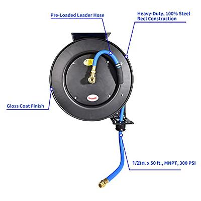 Ironton Auto Rewind Air Hose Reel - with 3/8in. x 50ft. Hybrid Polymer  Hose, Max. 300 PSI