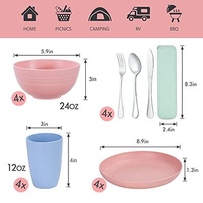 4 Pcs Travel Utensils with Case - Wheat Straw Dinnerware Sets