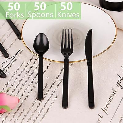 Exquisite 150 Pack Black Plastic Utensils Heavy Duty Cutlery Set 50 Plastic Forks 50 Plastic Spoons 50 Plastic Knives Perfect Plastic Silverware