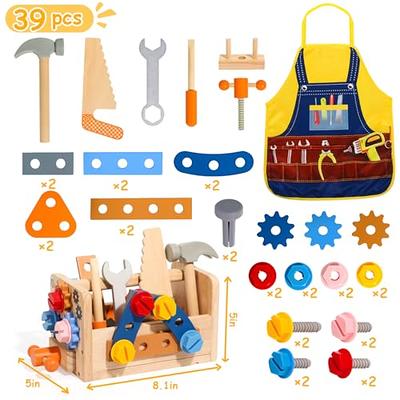 Wooden Building Blocks Set 39 Pcs Construction Montessori Play Set,  Educational Stacking Toys for Kids 