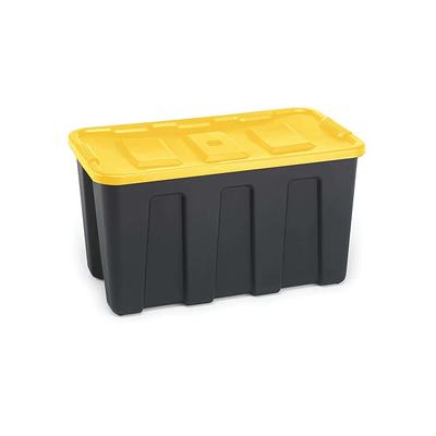 Modern Homes 9.5 gal. Storage Box Translucent in Grey Bin with Yellow Handles with Cover