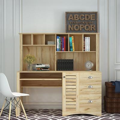 Modern Computer Desk with Storage Shelves & Drawers, Study Table with Hutch